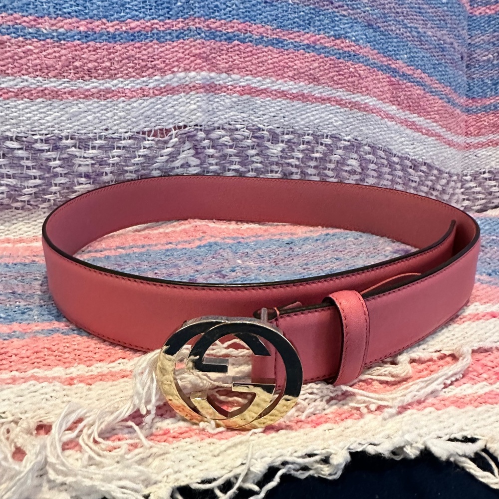 Gucci Pink Belt with Gold and Black Buckle